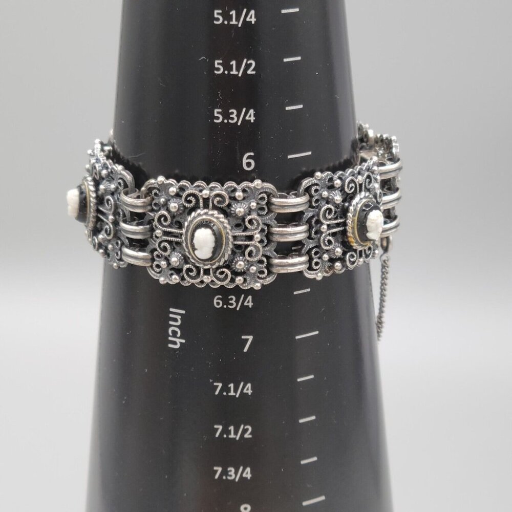 Vintage Danecraft Sterling Silver Filigree Mini Cameos Bracelet Earrings Set - Picture 12 of 13